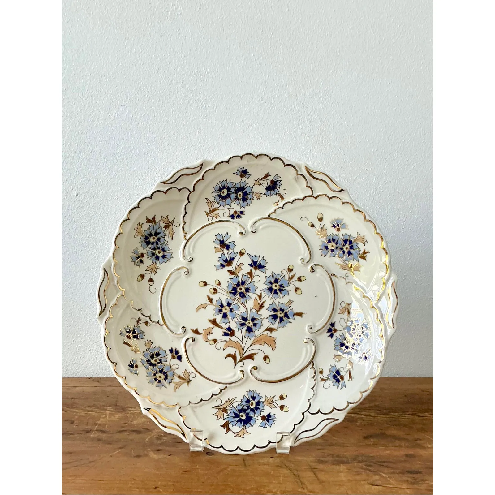 Vintage Hungarian Gilt Tipped Floral Ceramic Serving Plate — additional photo 8