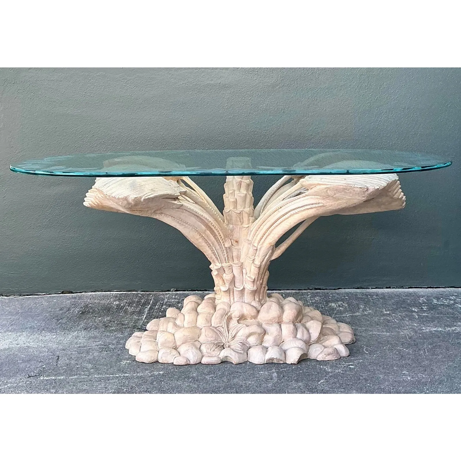 Vintage Boho Carved Palm Front Center Hall Table — additional photo 4