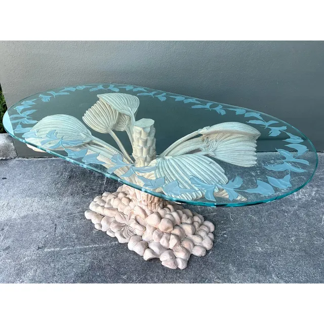 Vintage Boho Carved Palm Front Center Hall Table — additional photo 3