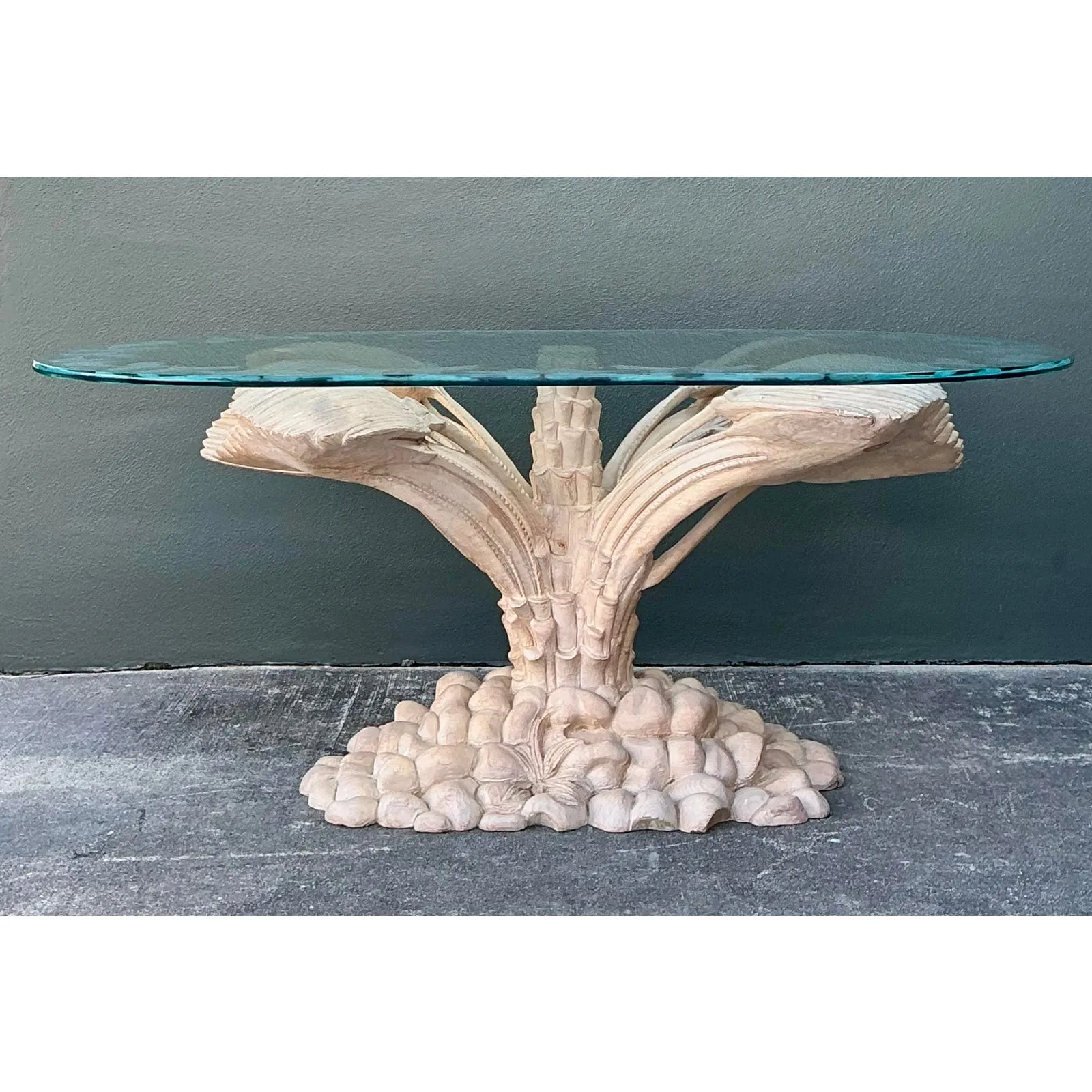Vintage Boho Carved Palm Front Center Hall Table — additional photo 5
