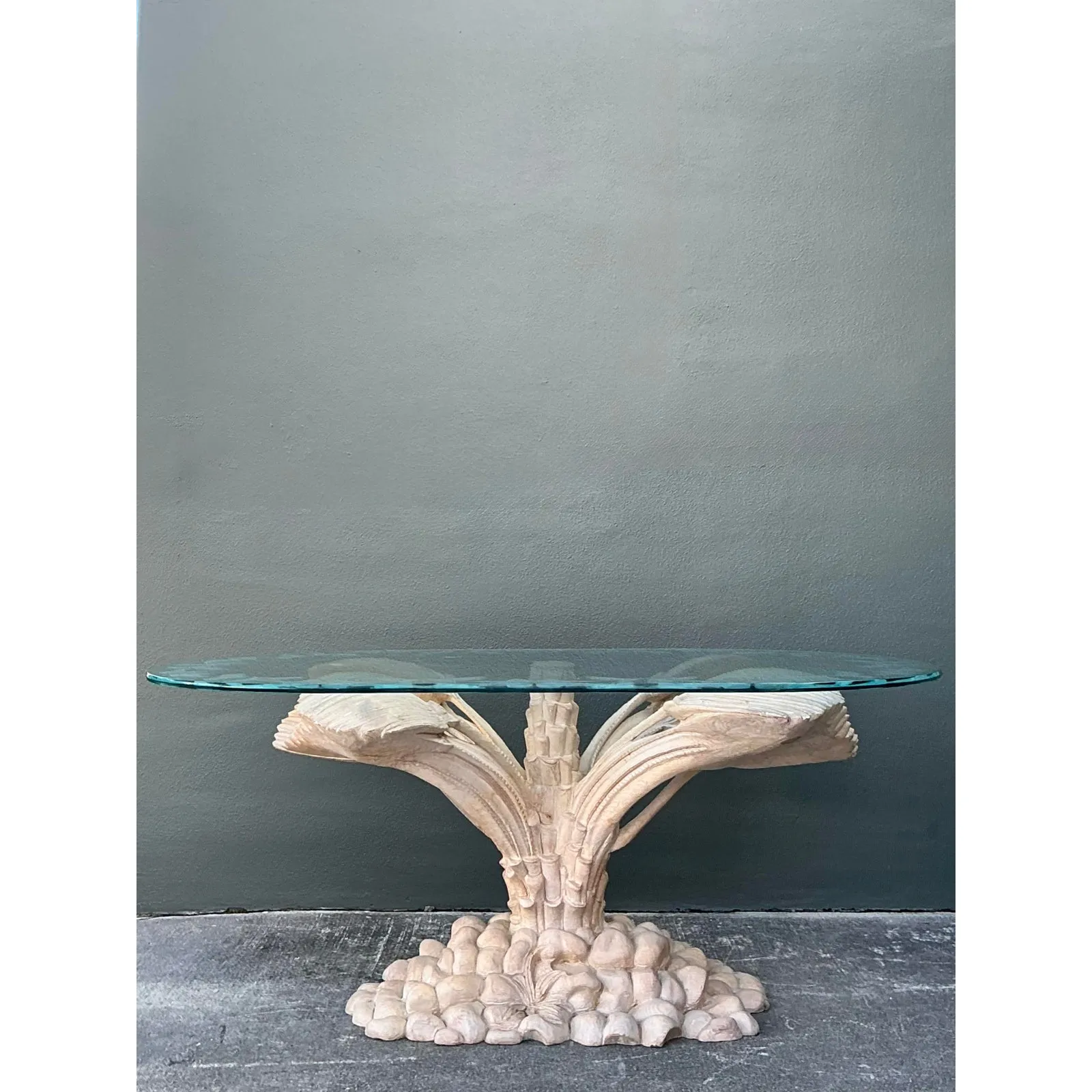 Vintage Boho Carved Palm Front Center Hall Table — additional photo 7
