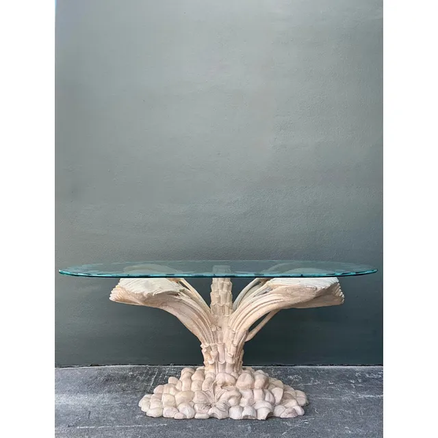 Vintage Boho Carved Palm Front Center Hall Table — additional photo 7