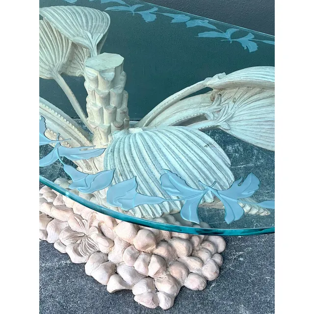 Vintage Boho Carved Palm Front Center Hall Table — additional photo 8