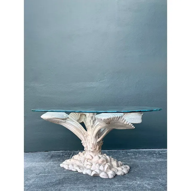 Vintage Boho Carved Palm Front Center Hall Table — additional photo 6