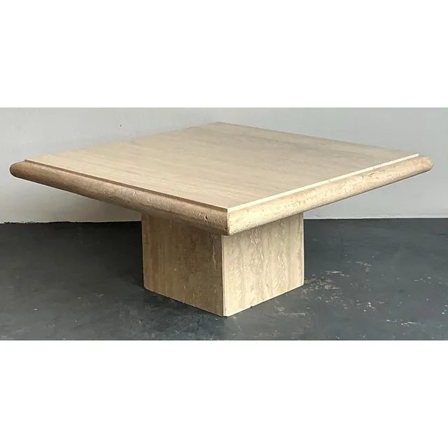 Vintage Boho Italian Stone International Travertine Coffee Table — additional photo 2