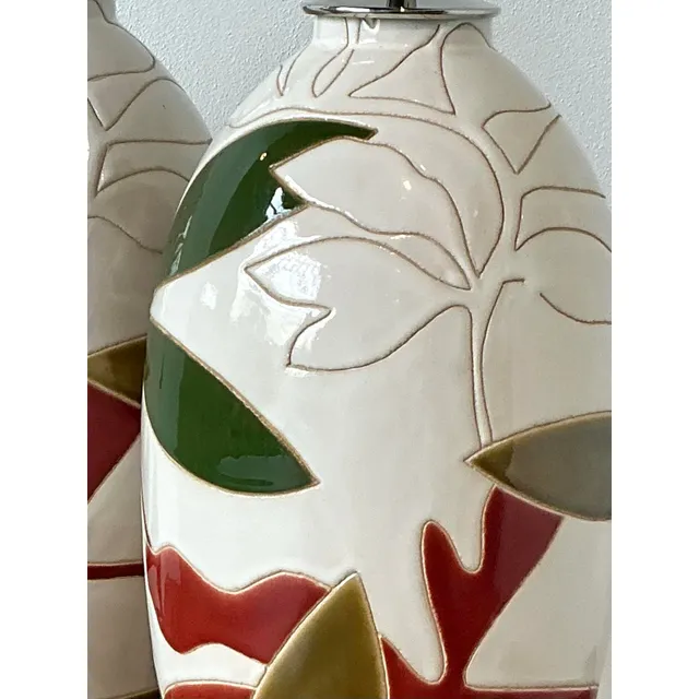 Vintage Boho Etched Glazed Ceramic Lamps - A Pair — additional photo 8