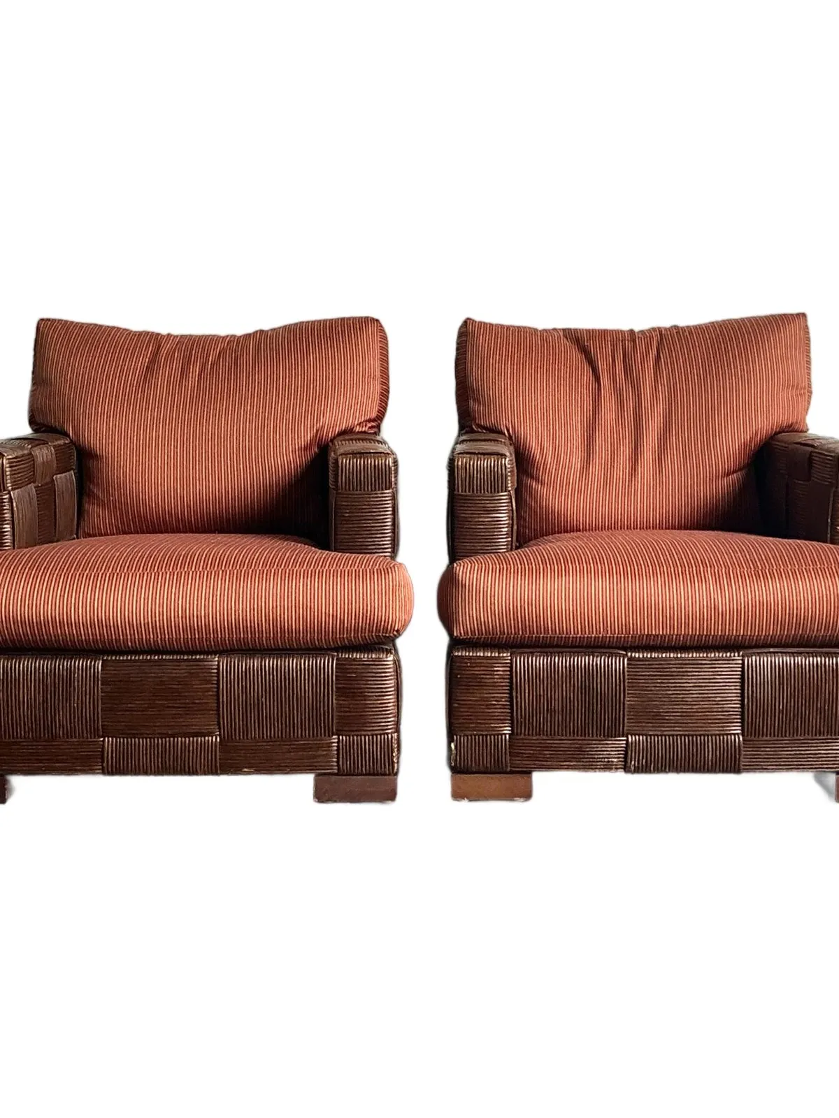 Vintage Donghia “Block Island” Woven Rattan Lounge Chairs - A Pair