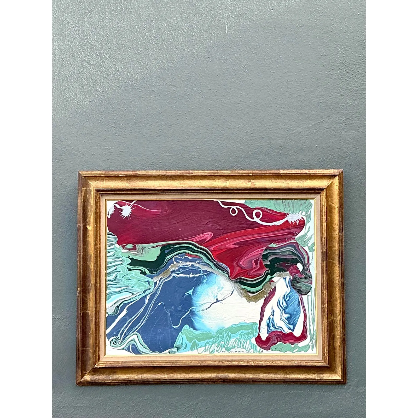 Vintage Boho Original Abstract Oil on Canvas - Canvas, 40W x 32H — additional photo 3
