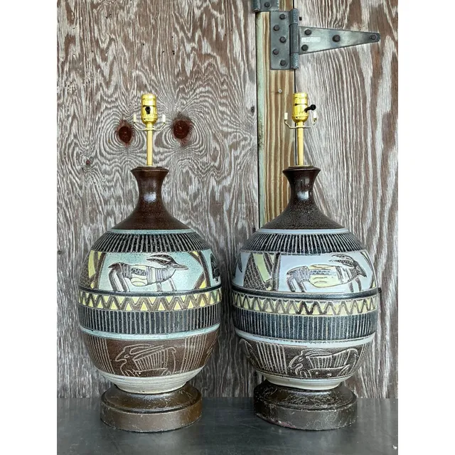 Vintage Boho Tribal Lamps - A Pair — additional photo 1