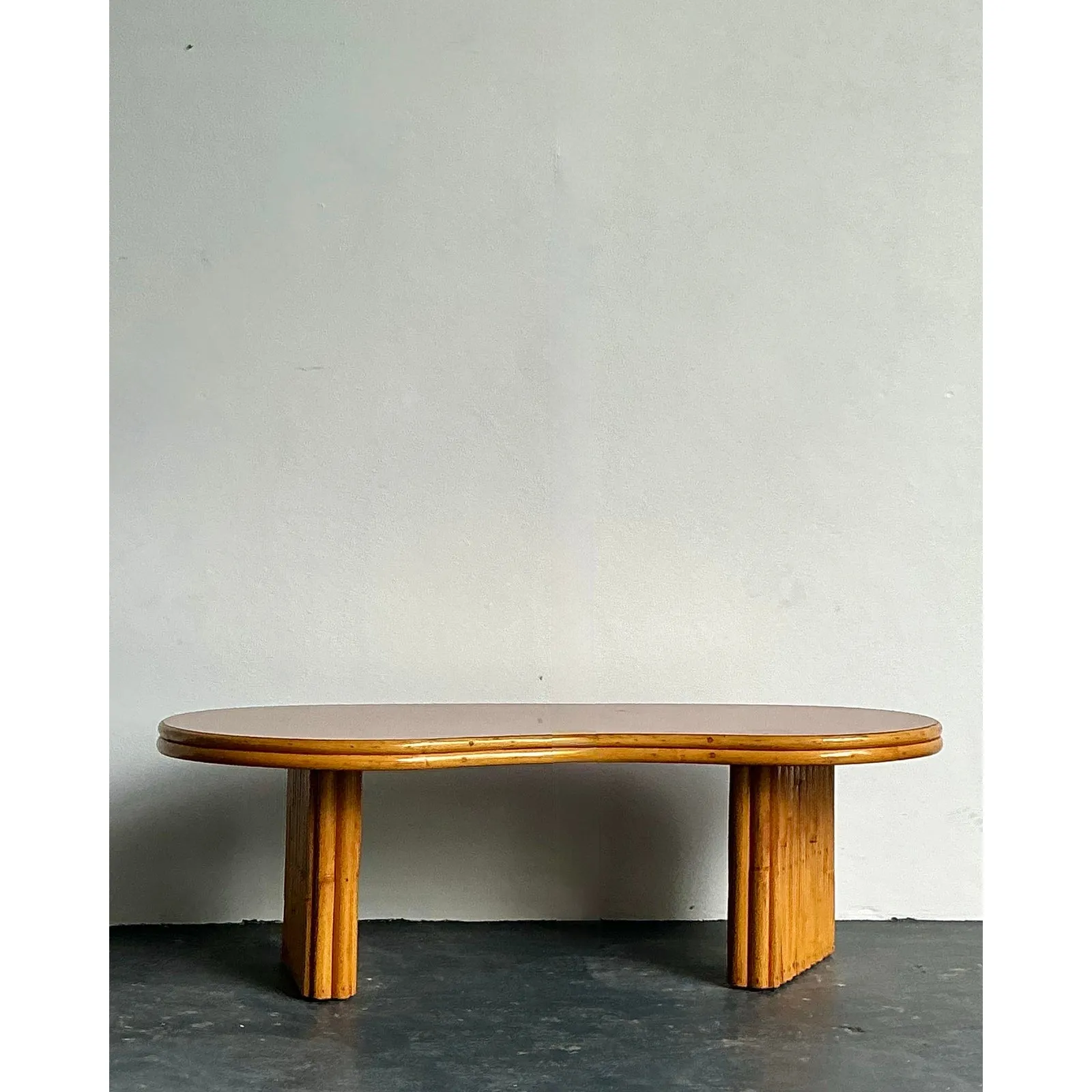 Vintage 1950s Kidney Rattan Coffee Table After Frankl — additional photo 1