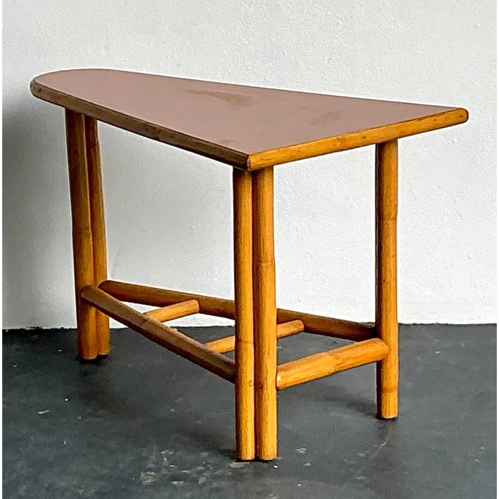 Vintage 1950s Pie Slice Rattan Side Table — additional photo 2