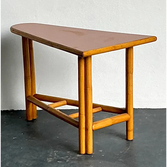 Vintage 1950s Pie Slice Rattan Side Table — additional photo 2