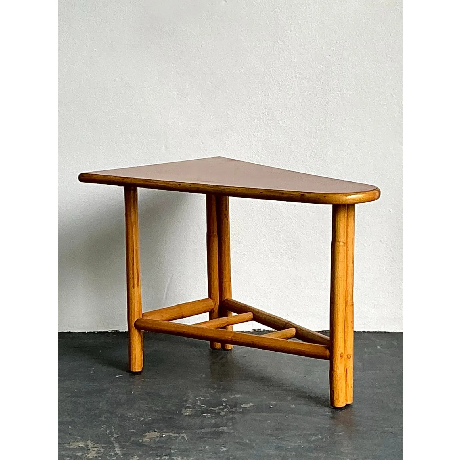 Vintage 1950s Pie Slice Rattan Side Table — additional photo 1