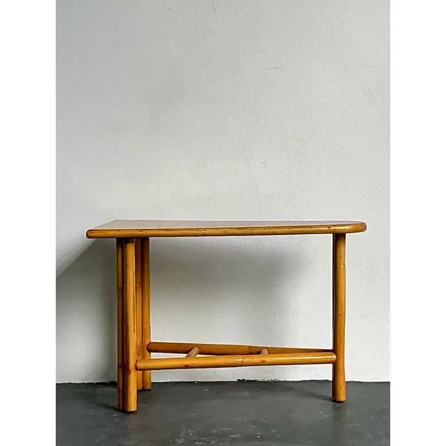 Vintage 1950s Pie Slice Rattan Side Table — additional photo 3
