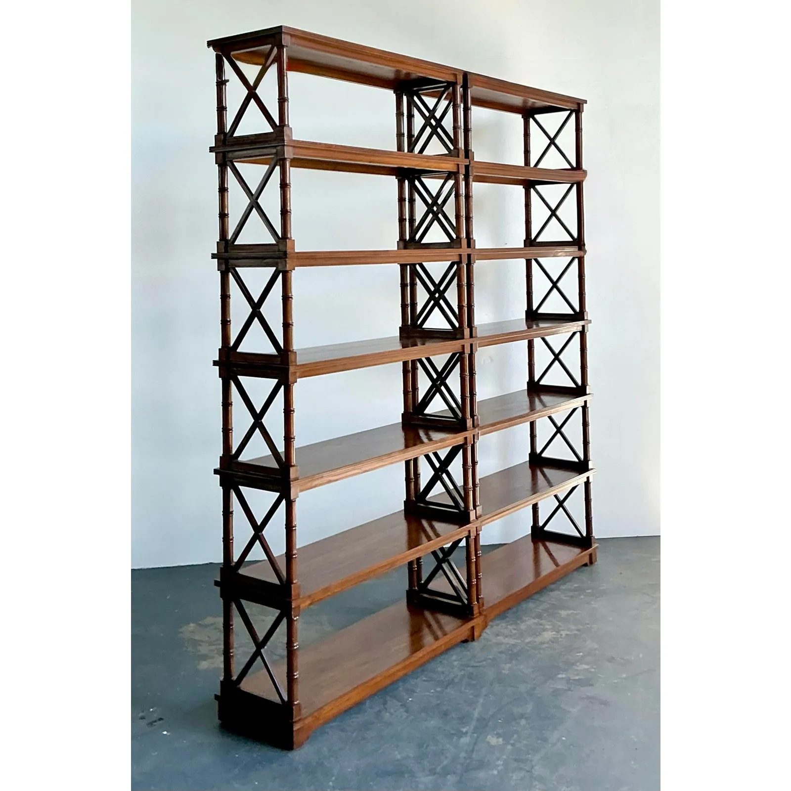 Vintage Cross Bar Campaign Etagere - A Pair