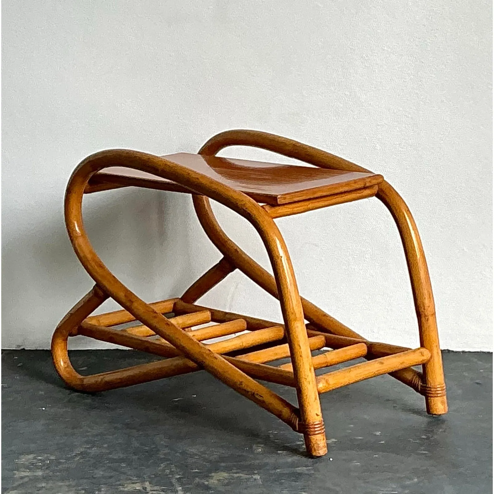 Vintage 1950s Bent Rattan Side Table — additional photo 4
