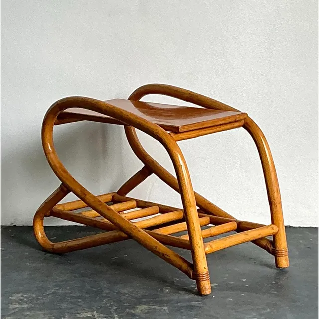 Vintage 1950s Bent Rattan Side Table — additional photo 4