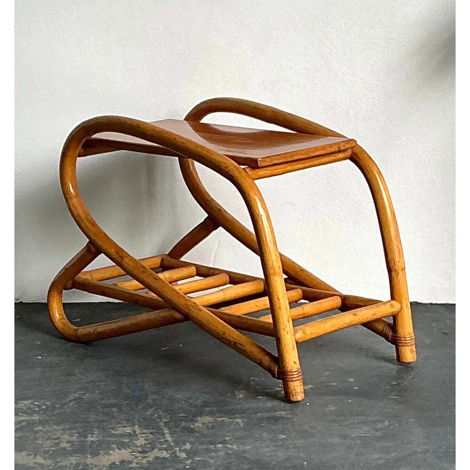 Vintage 1950s Bent Rattan Side Table — additional photo 2