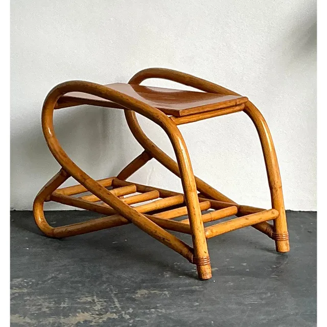 Vintage 1950s Bent Rattan Side Table — additional photo 2