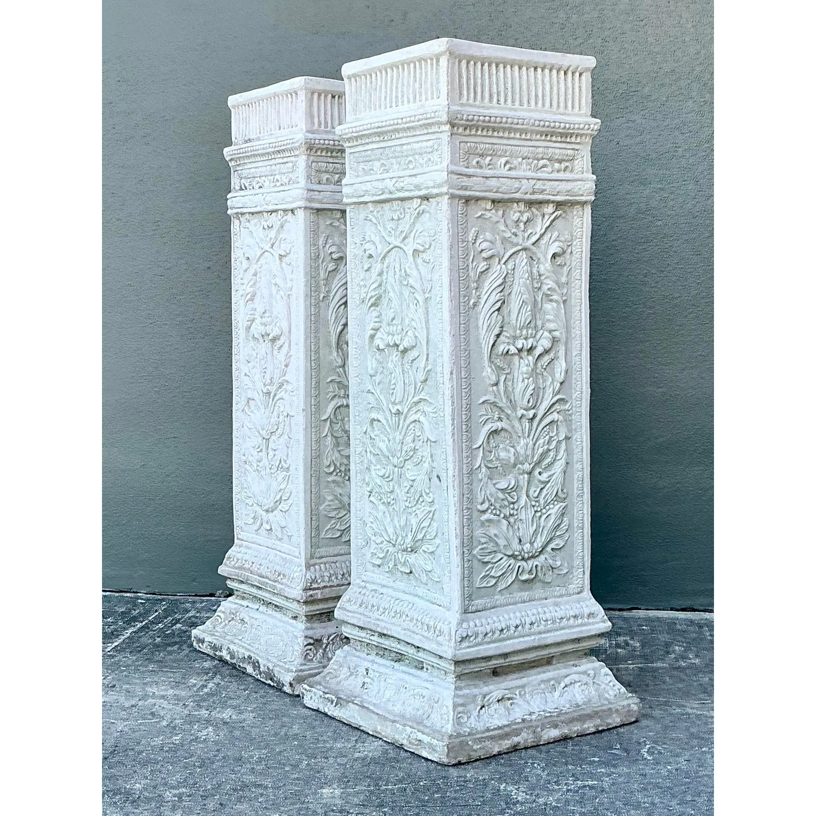 Vintage Cast Concrete Relief Pedestals - A Pair — additional photo 2
