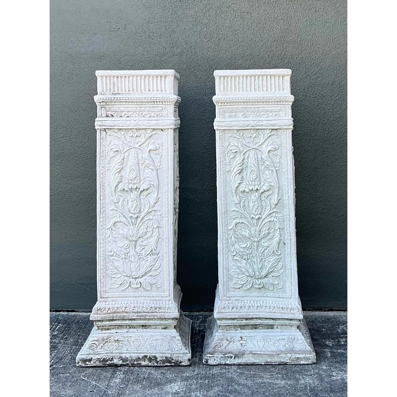 Vintage Cast Concrete Relief Pedestals - A Pair — additional photo 1
