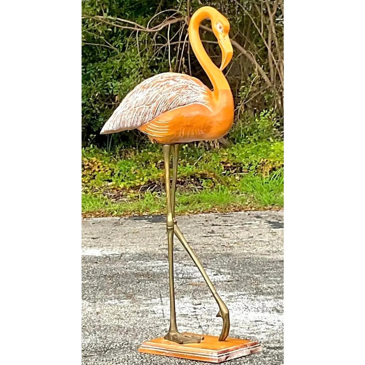 Vintage Hand Carved Standing Flamingo — additional photo 1