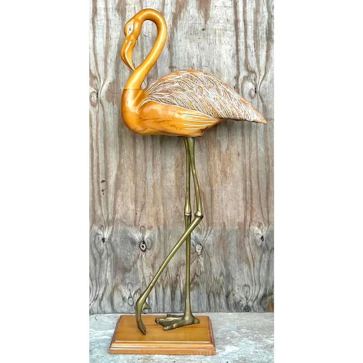 Vintage Hand Carved Standing Flamingo — additional photo 2