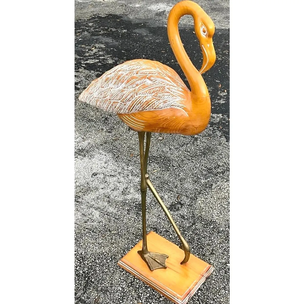 Vintage Hand Carved Standing Flamingo — additional photo 8