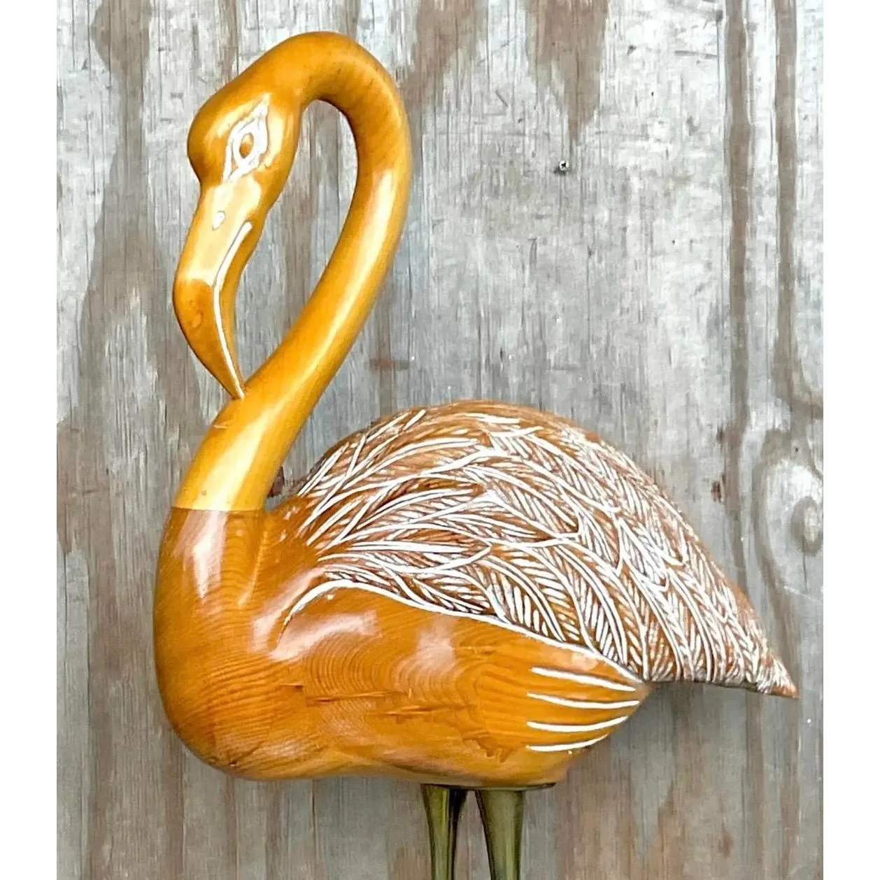 Vintage Hand Carved Standing Flamingo — additional photo 3