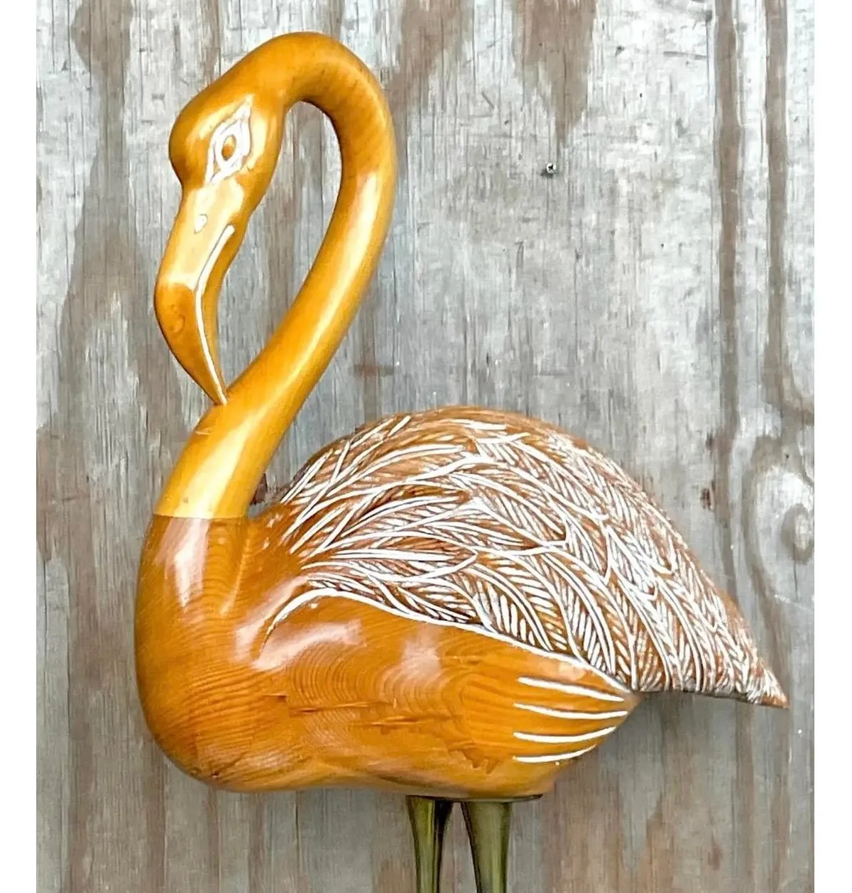 Vintage Hand Carved Standing Flamingo — additional photo 2
