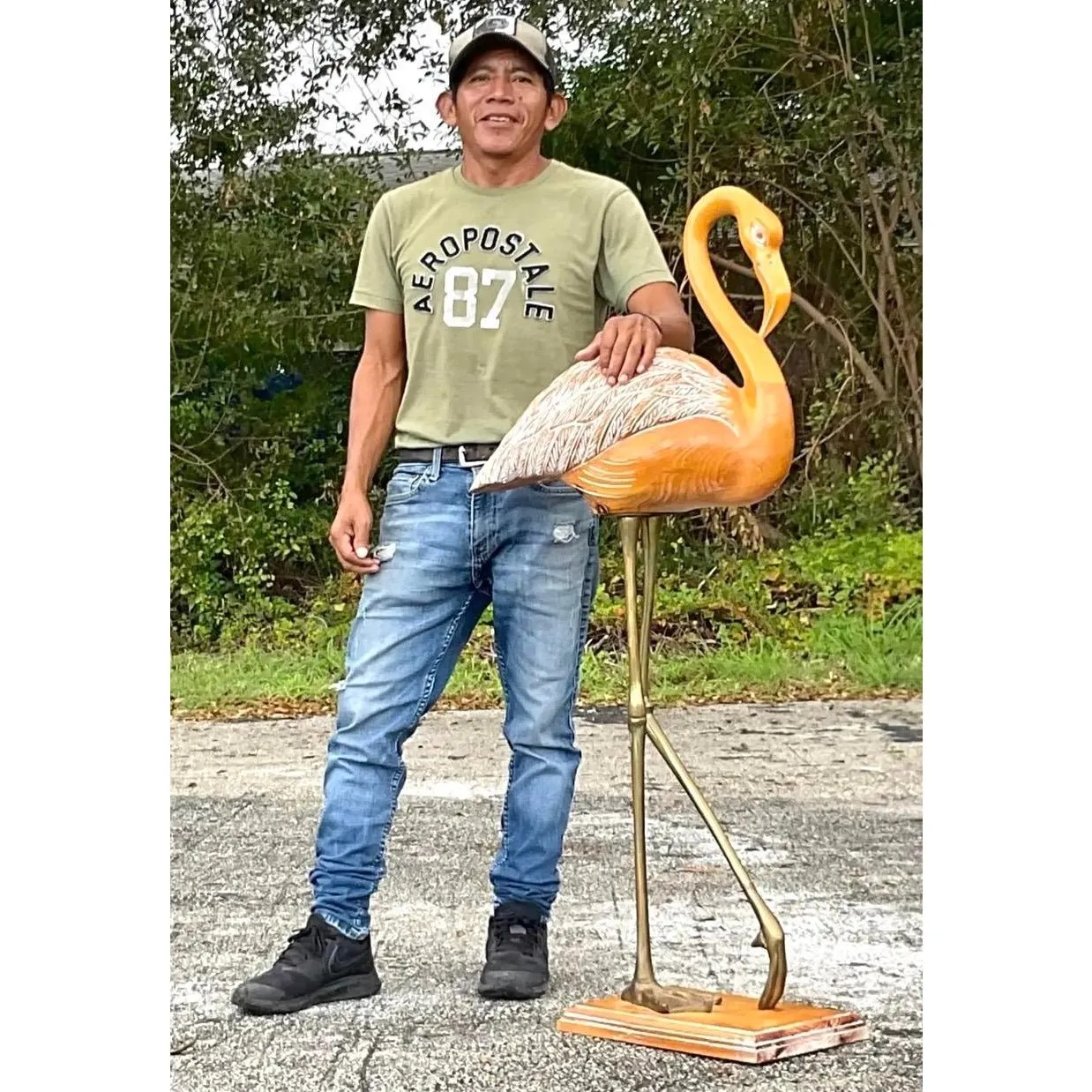 Vintage Hand Carved Standing Flamingo — additional photo 4