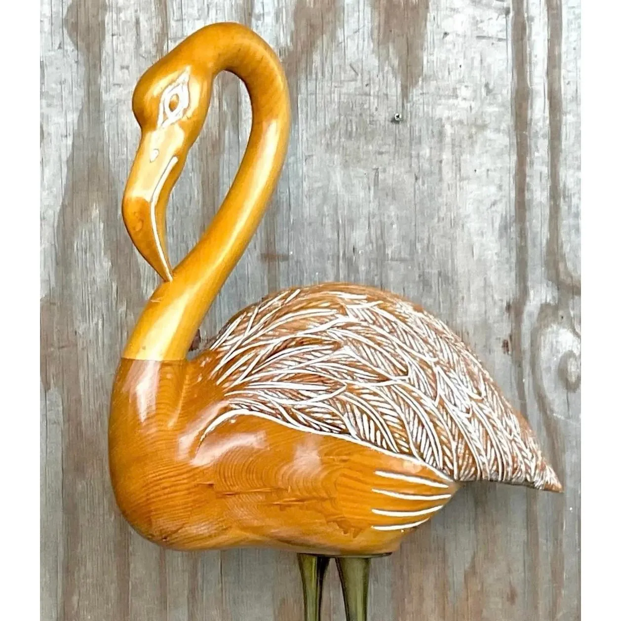 Vintage Hand Carved Standing Flamingo — additional photo 6