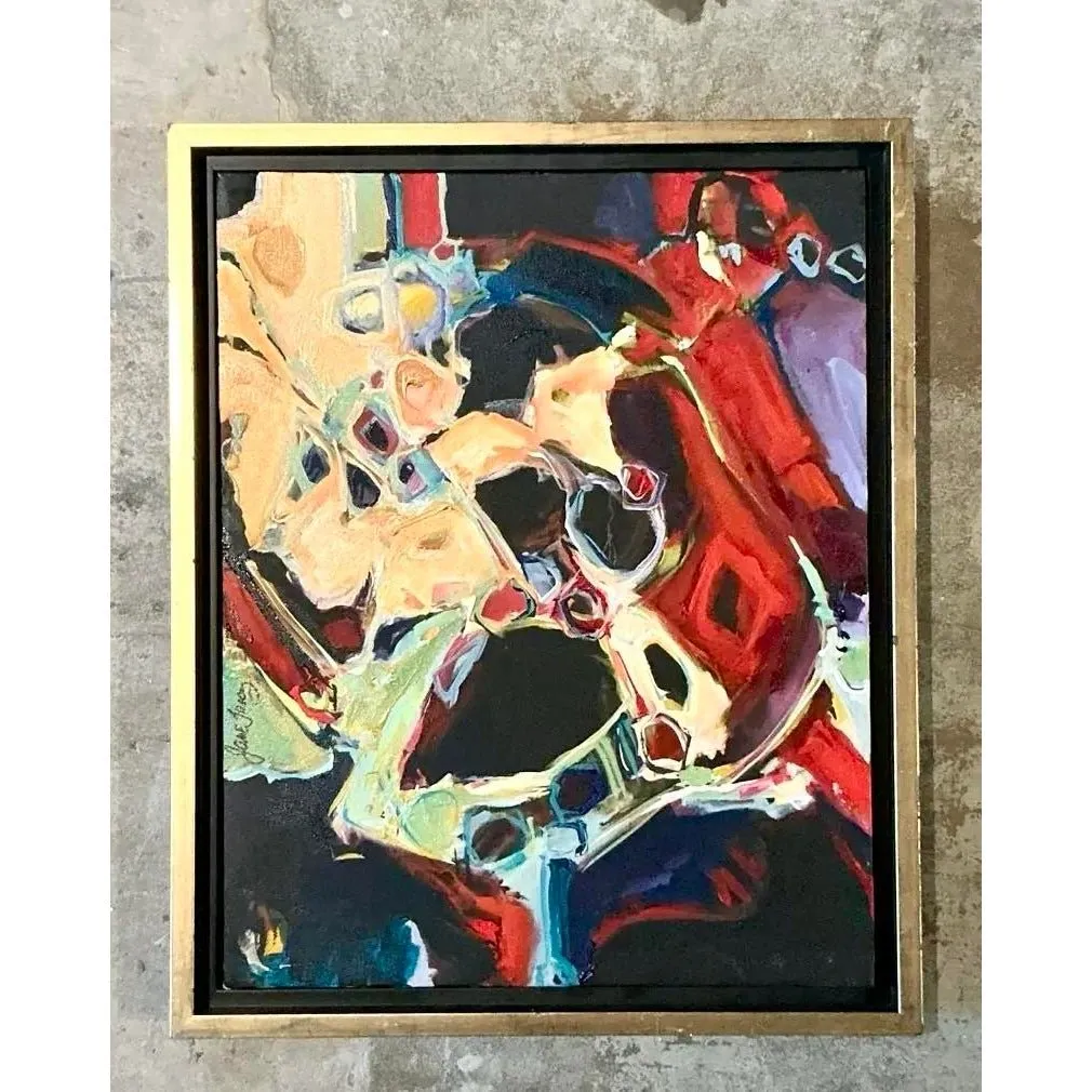 Vintage Boho Original Abstract Oil on Canvas - Canvas, 18W x 22.25H — additional photo 1