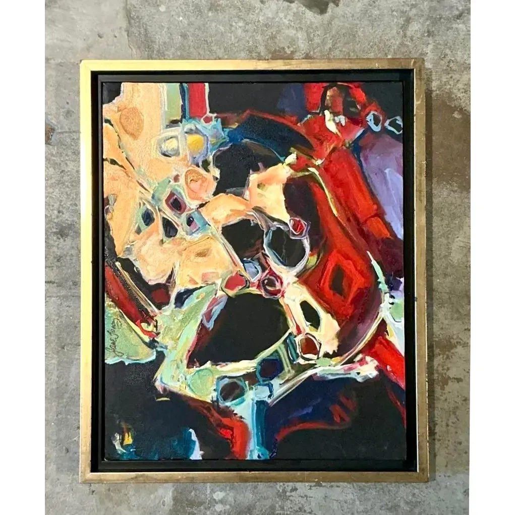 Vintage Boho Original Abstract Oil on Canvas - Canvas, 18W x 22.25H — additional photo 2