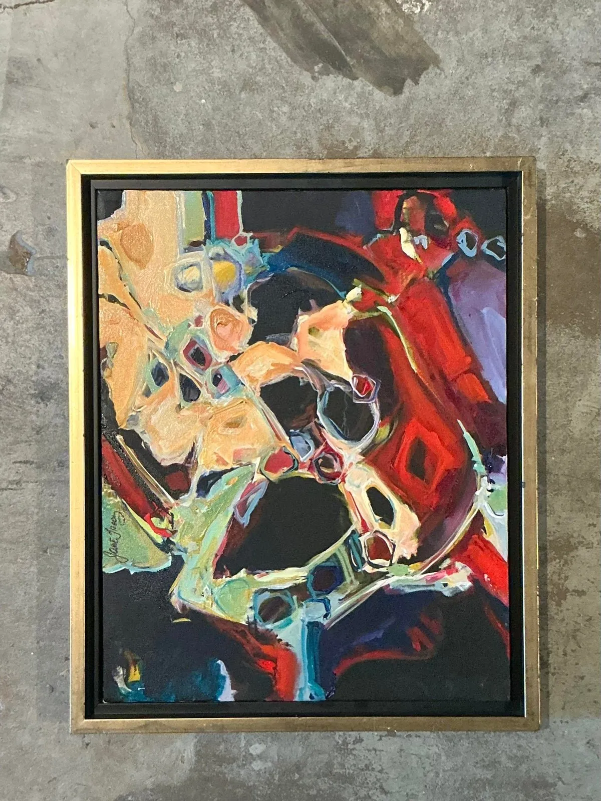Vintage Boho Original Abstract Oil on Canvas - Canvas, 18W x 22.25H — additional photo 4