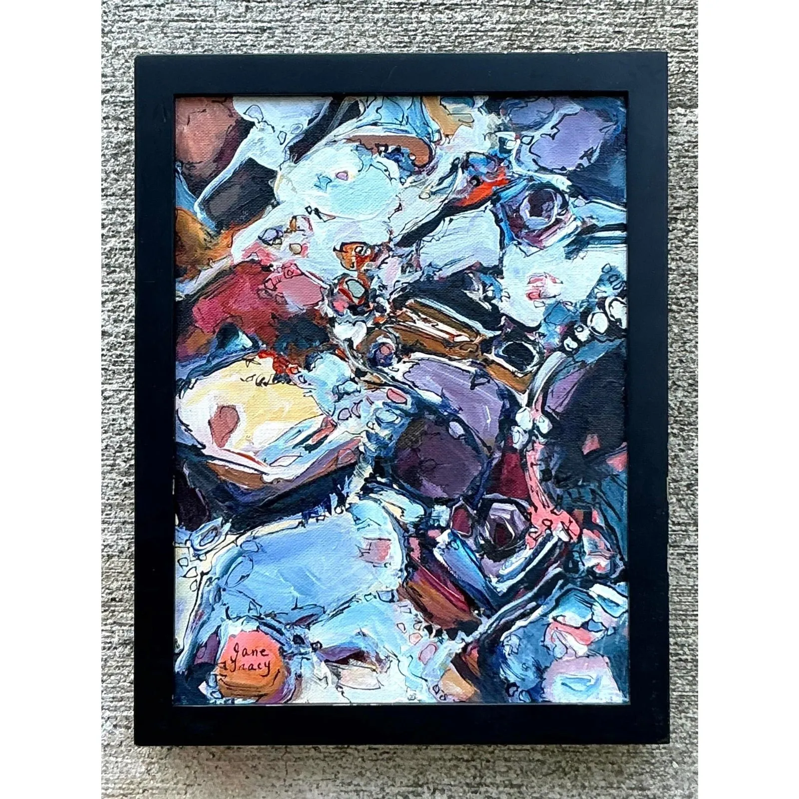 Vintage Boho Original Abstract Oil on Canvas - Canvas, 10.25W x 13.25H — additional photo 1