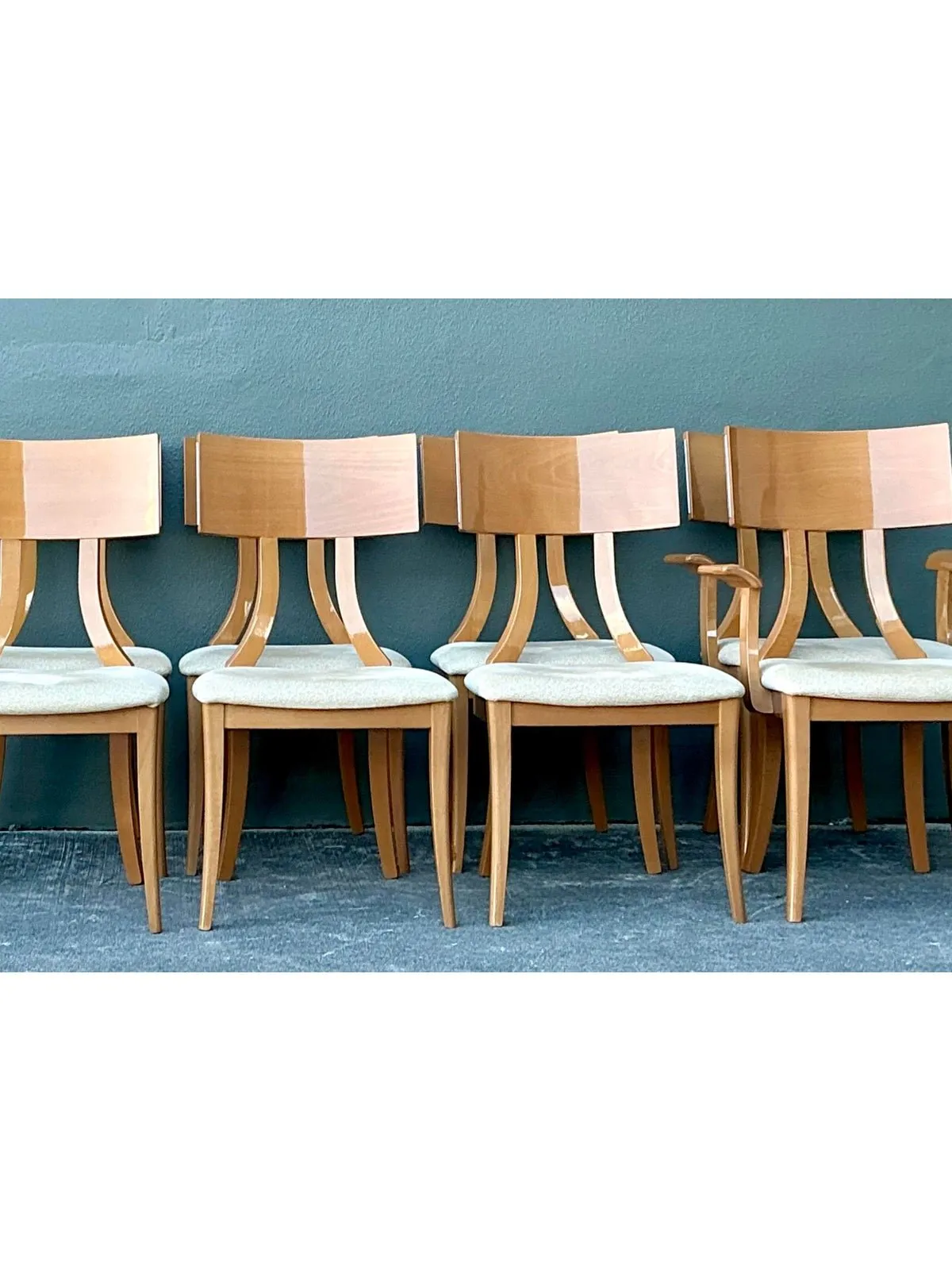 Vintage Italian Burl Wood and Chrome Klismos Dining Chairs - Set of 8 — additional photo 1