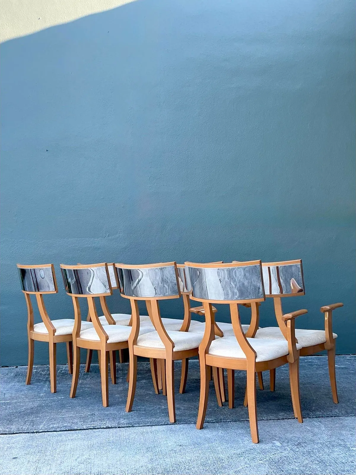 Vintage Italian Burl Wood and Chrome Klismos Dining Chairs - Set of 8 — additional photo 3