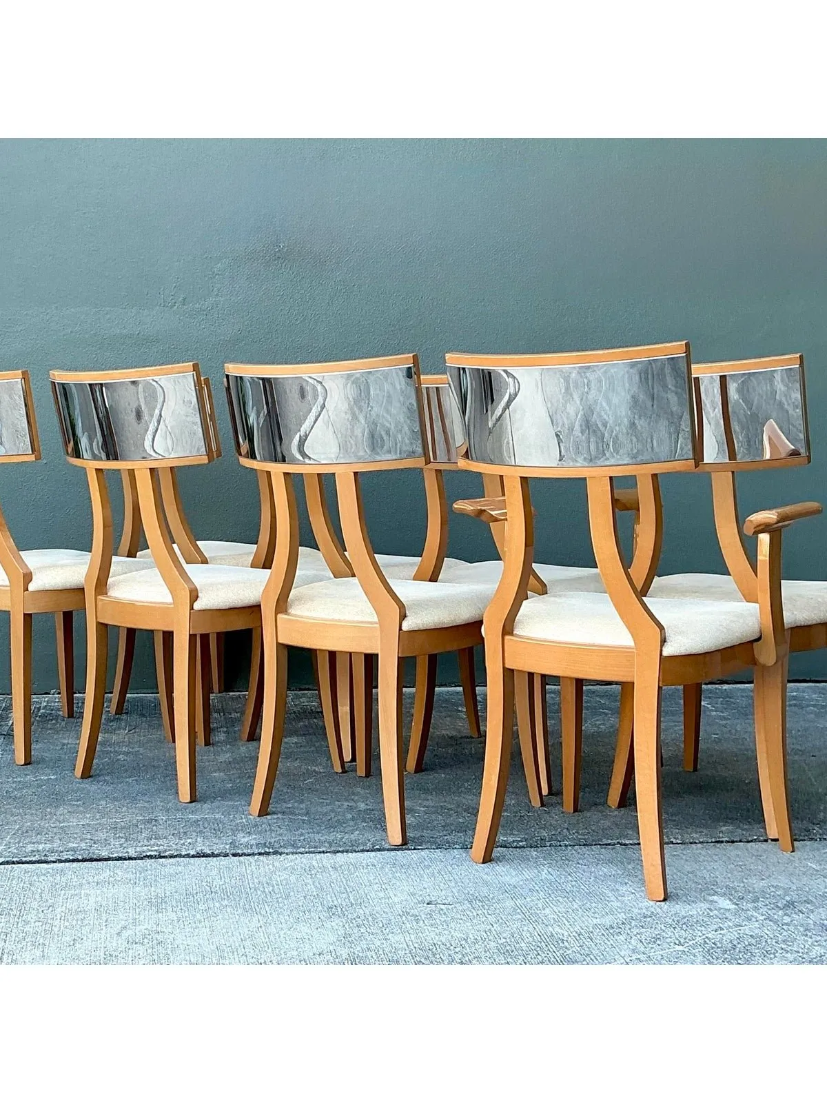 Vintage Italian Burl Wood and Chrome Klismos Dining Chairs - Set of 8 — additional photo 5
