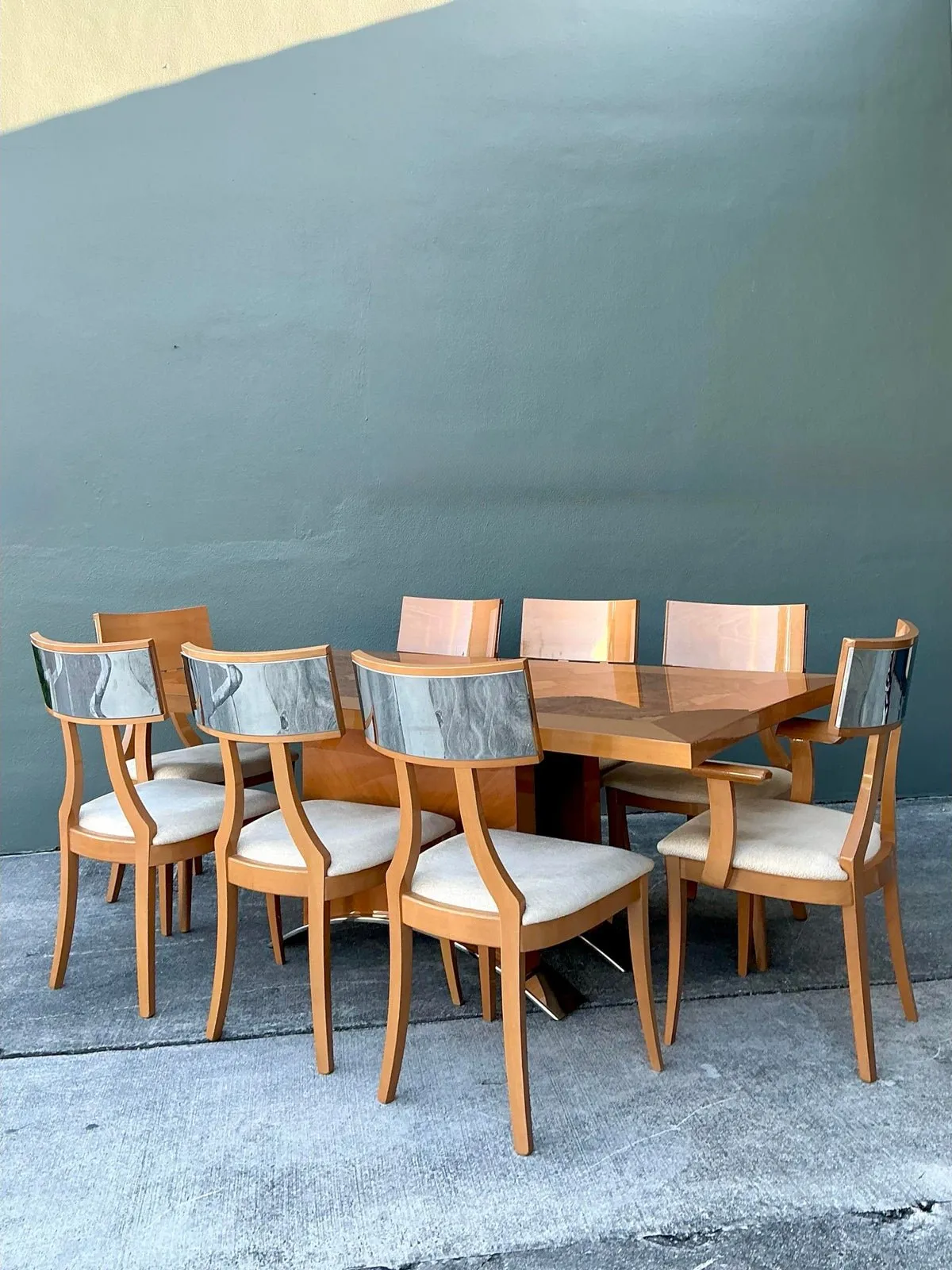 Vintage Italian Burl Wood and Chrome Klismos Dining Chairs - Set of 8 — additional photo 6