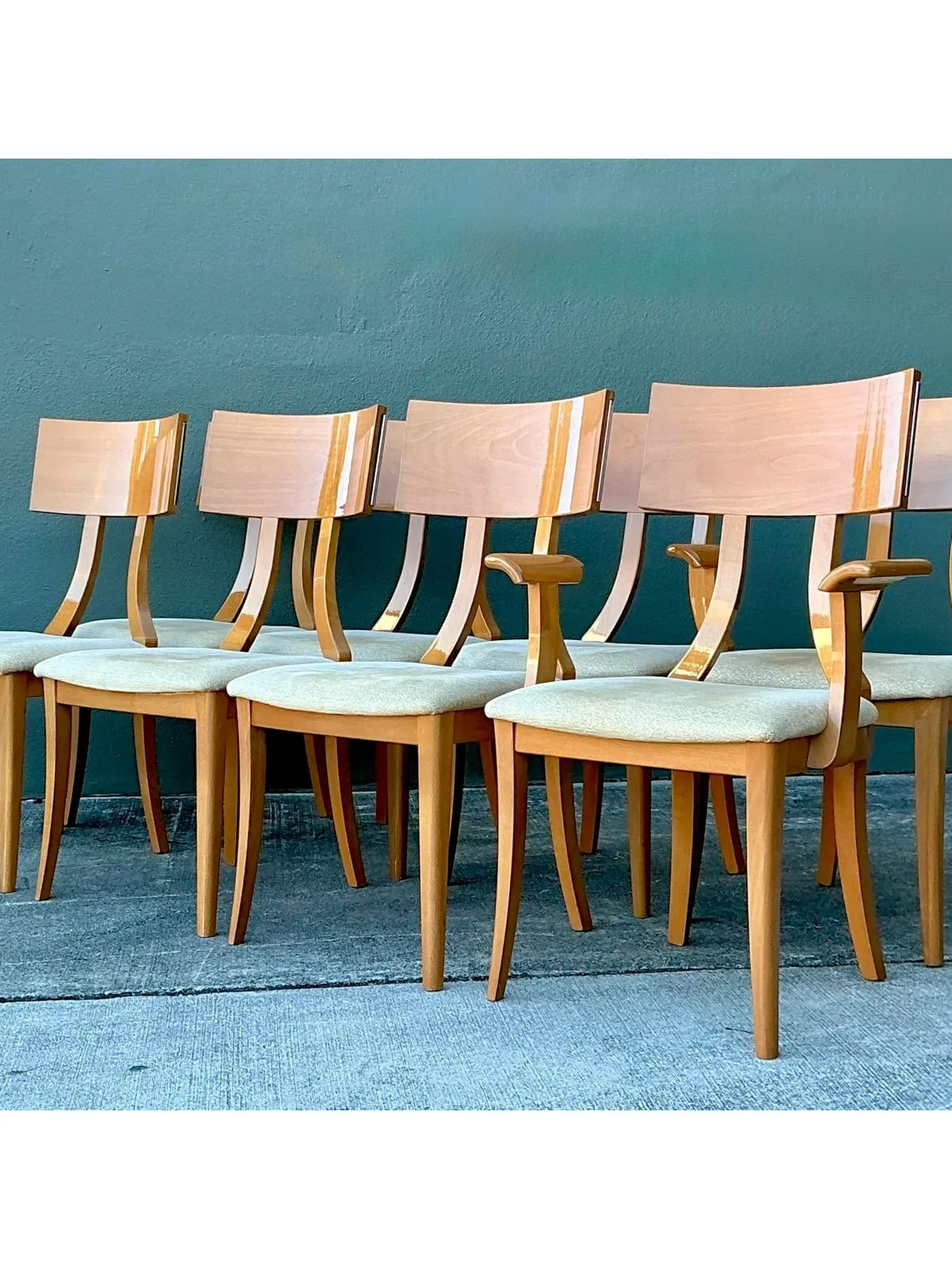 Vintage Italian Burl Wood and Chrome Klismos Dining Chairs - Set of 8 — additional photo 7