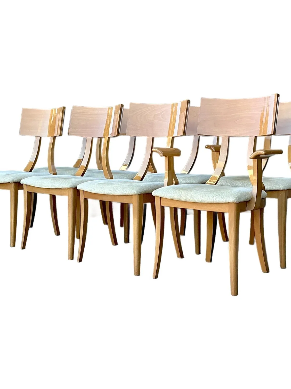 Vintage Italian Burl Wood and Chrome Klismos Dining Chairs - Set of 8 — additional photo 8