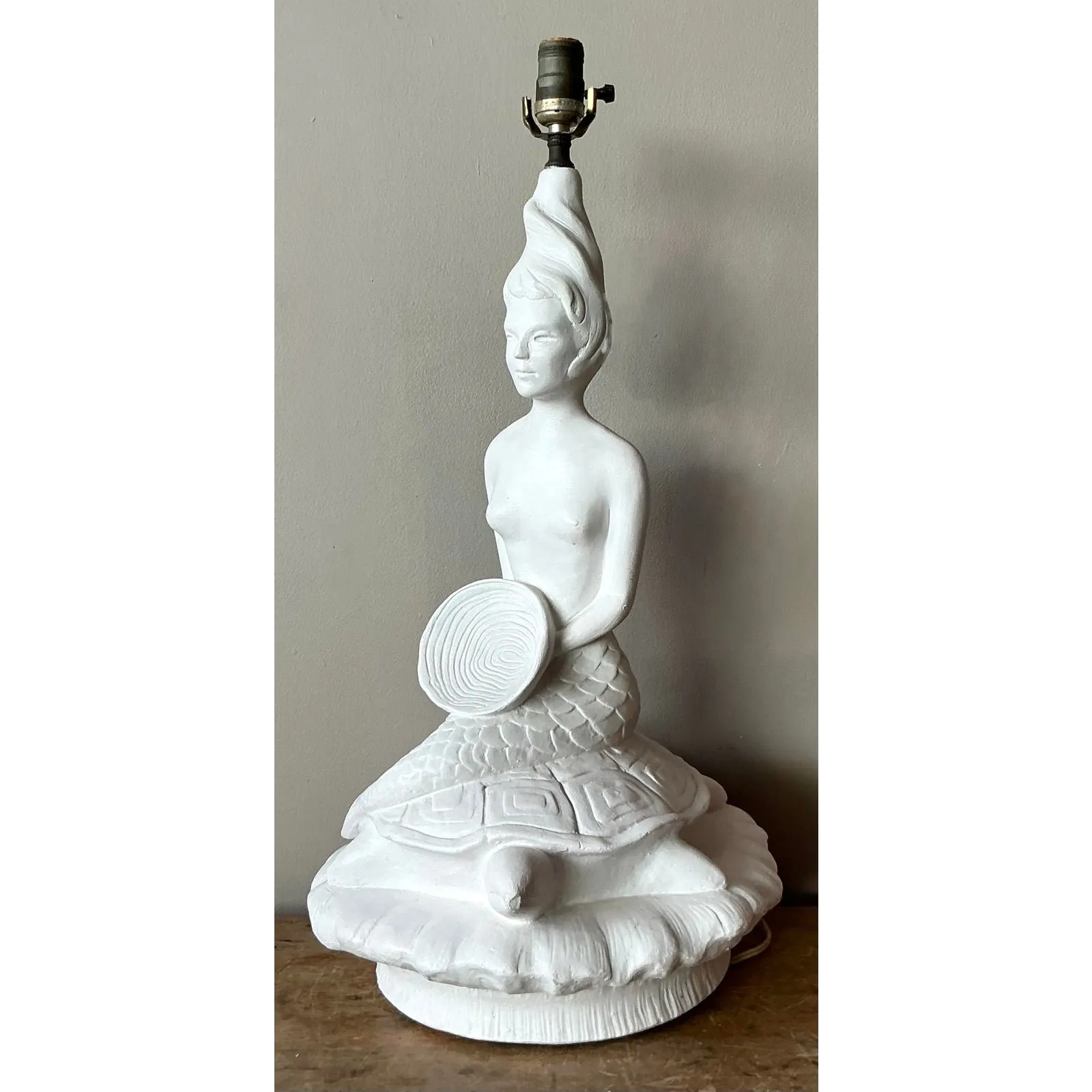 Vintage MCM Plaster Mermaid Lamp