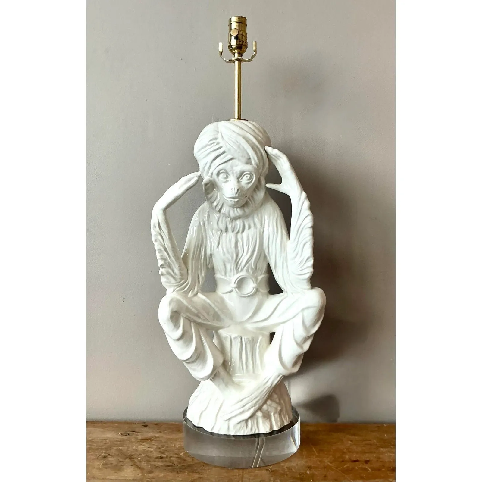 Vintage Italian Glazed Ceramic Monkey Lamp — additional photo 3