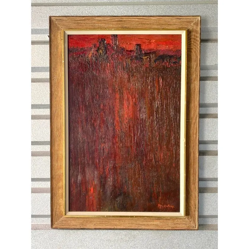 Midcentury Abstract Original Oil Painting Signed May Heiloms