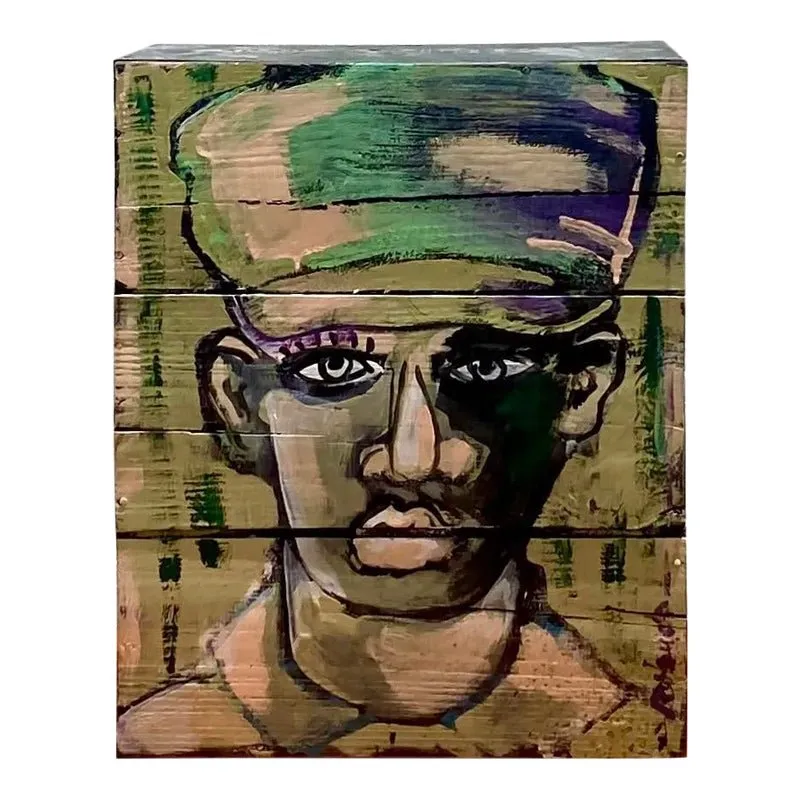 Contemporary Original Abstract Oil Portrait on Crate Signed Roland — additional photo 1
