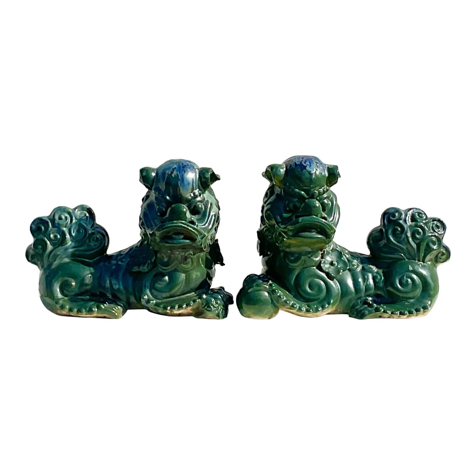 Vintage Emerald Glazed Ceramic Foo Dogs – A Pair — additional photo 1