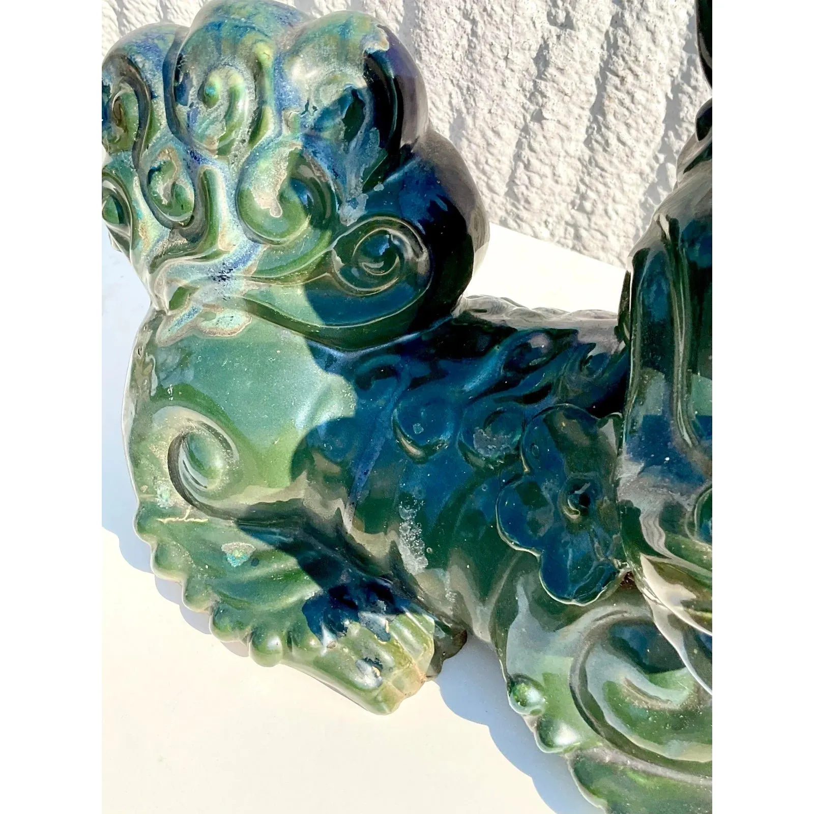 Vintage Emerald Glazed Ceramic Foo Dogs – A Pair — additional photo 3