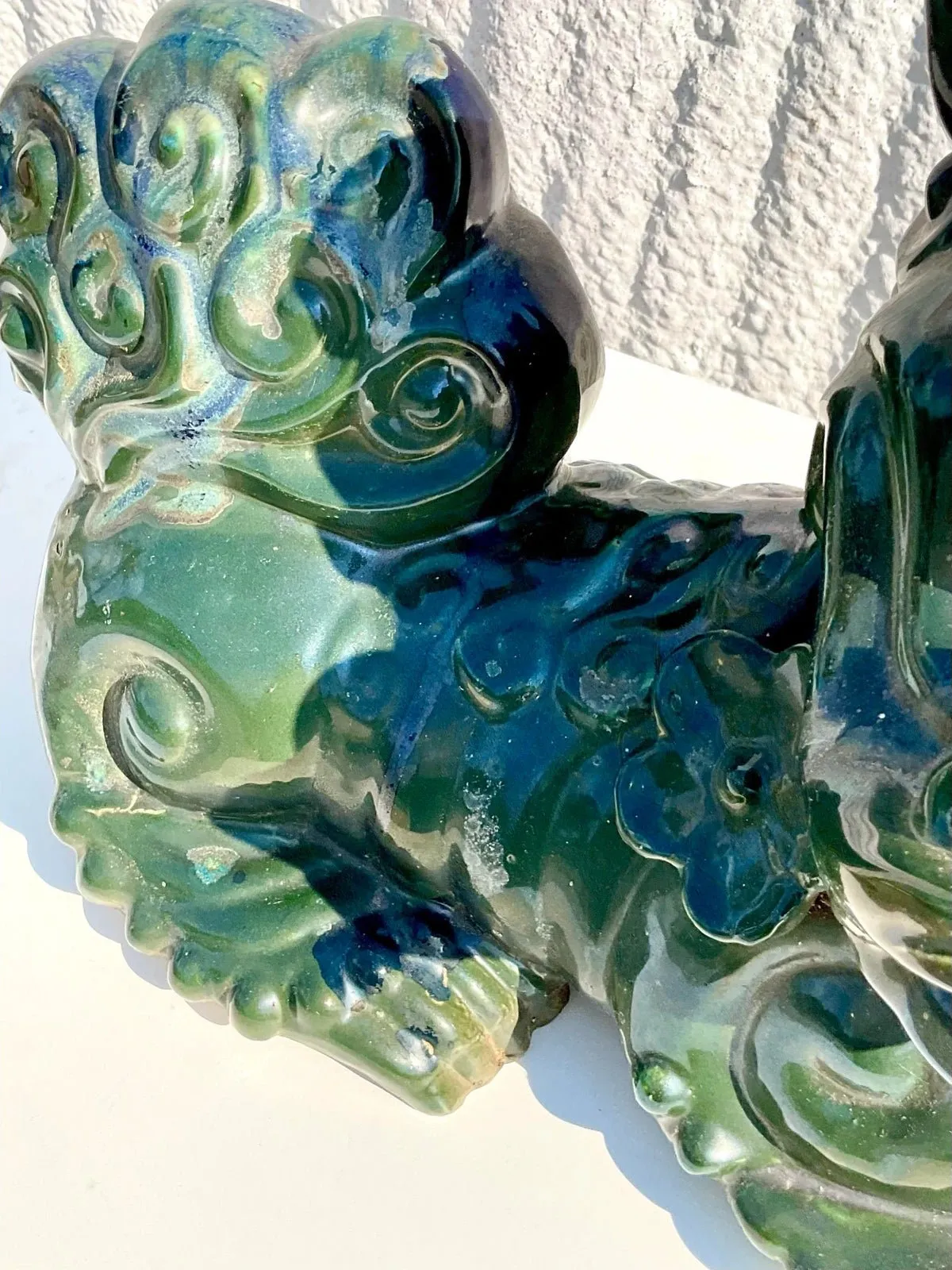 Vintage Emerald Glazed Ceramic Foo Dogs – A Pair — additional photo 2