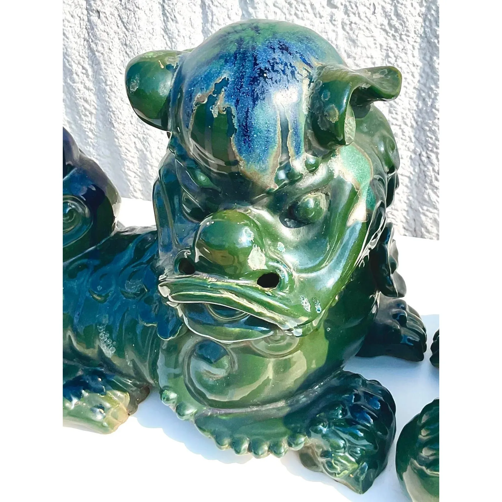 Vintage Emerald Glazed Ceramic Foo Dogs – A Pair — additional photo 4